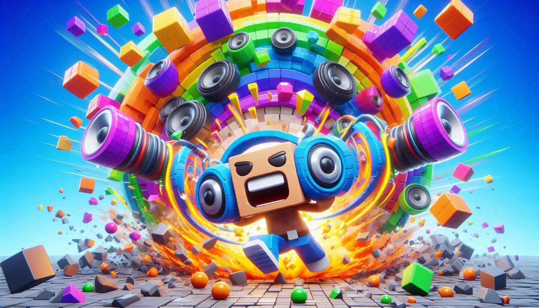 Funny Roblox character playing extremely loud audio to prank players