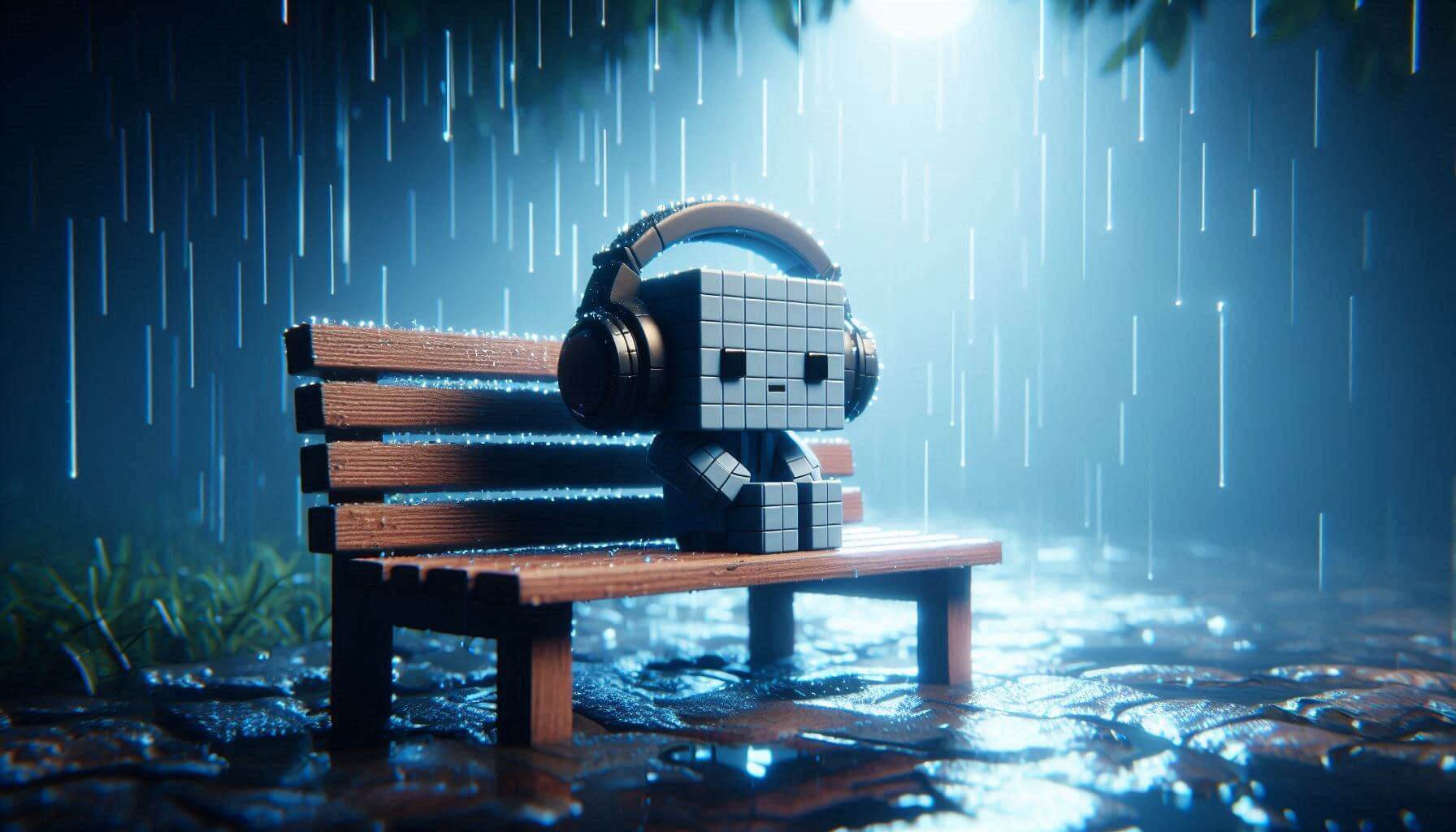 Sad Roblox Character Listening to Music